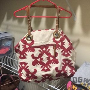 Lucky brand oversized red/beige Aztec canvas purse